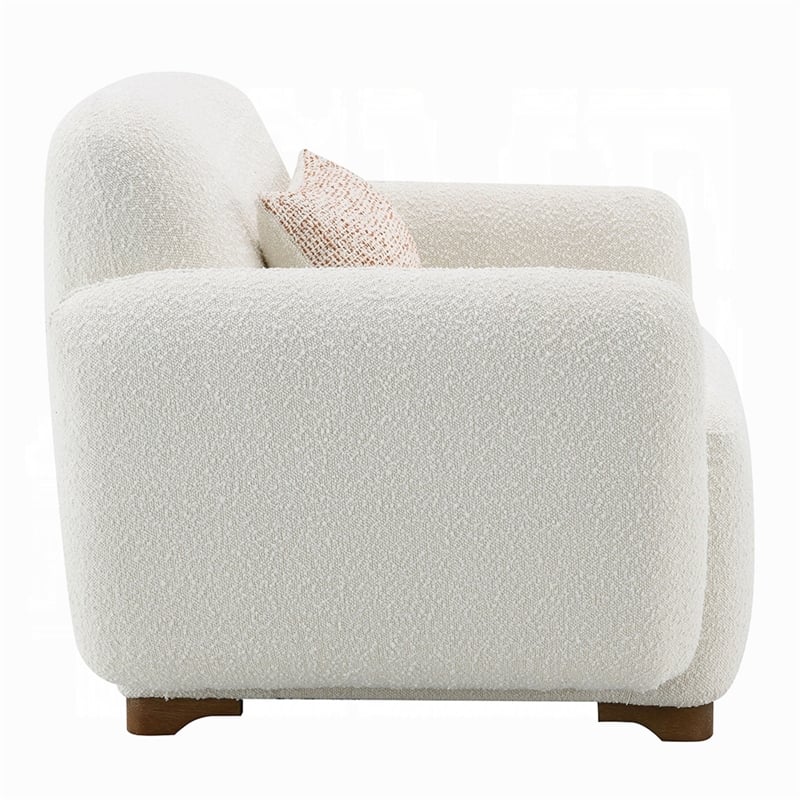 Pemberly Row Sofa Chair with Accent Pillow and Box Style Seat in Beige Boucle
