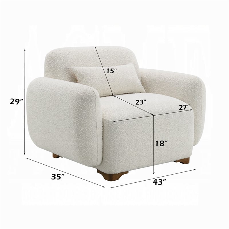 Pemberly Row Sofa Chair with Accent Pillow and Box Style Seat in Beige Boucle