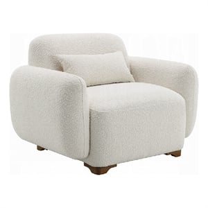 Pemberly Row Sofa Chair with Accent Pillow and Box Style Seat in Beige Boucle