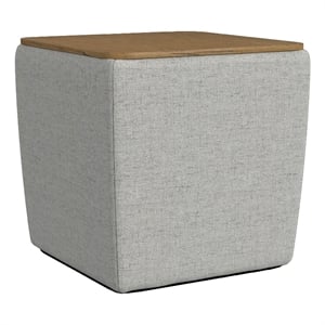 Pemberly Row 19&quot Storage Ottoman in Gray Upholstery with Brown Wood Lift Top