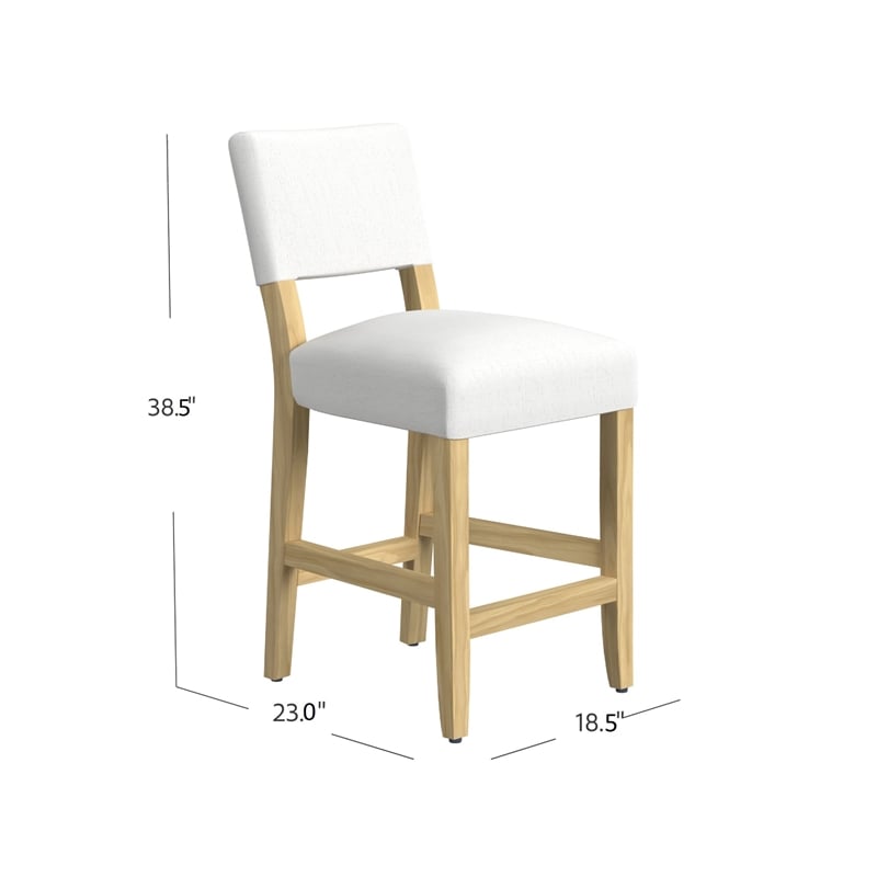 Pemberly Row Counter Stool Chair in White Woven Fabric with Brown Hardwood Legs
