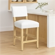 Pemberly Row Counter Stool Chair in White Woven Fabric with Brown Hardwood Legs