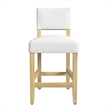 Pemberly Row Counter Stool Chair in White Woven Fabric with Brown Hardwood Legs
