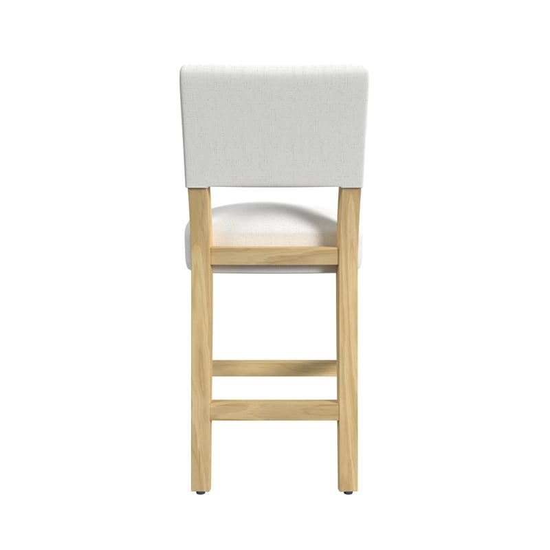Pemberly Row Counter Stool Chair in White Woven Fabric with Brown Hardwood Legs
