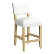 Pemberly Row Counter Stool Chair in White Woven Fabric with Brown Hardwood Legs