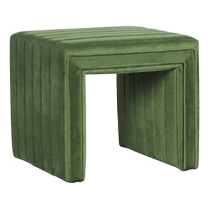 Pemberly Row 19&quot Channel Tufted Footstool Ottoman in Green Velvet Upholstery