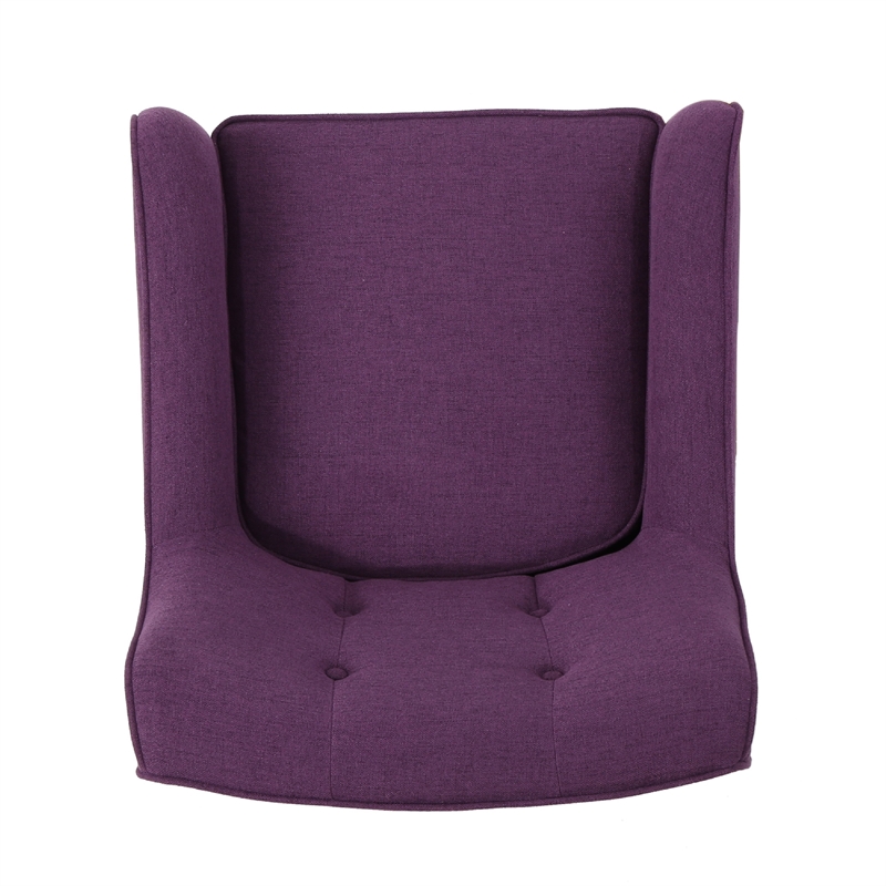 Pemberly Row Button Tufted Accent Armchair in Purple w/ Splayed Birch Wood Legs