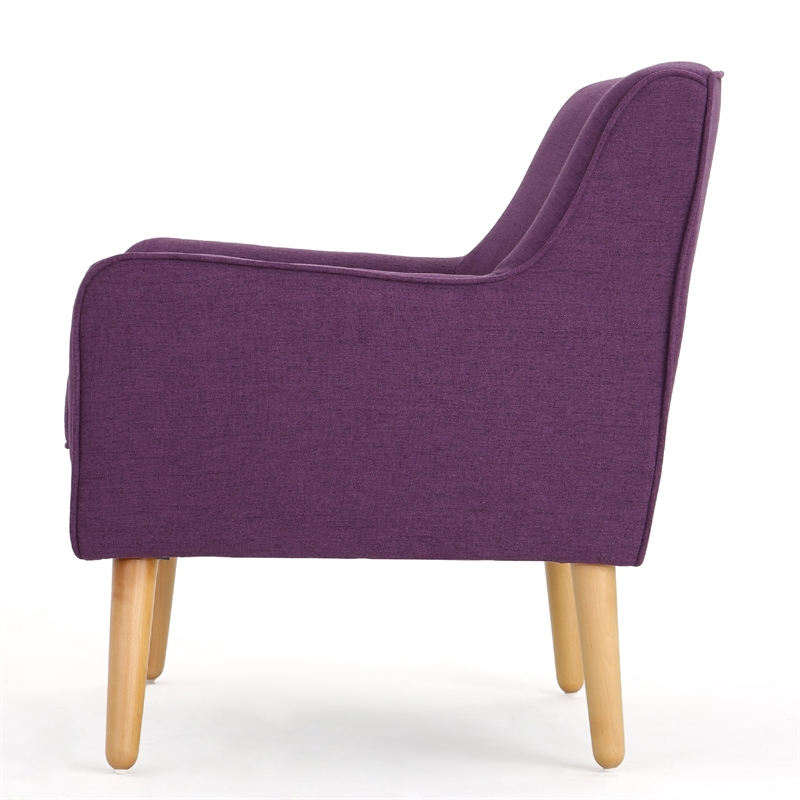 Pemberly Row Button Tufted Accent Armchair in Purple w/ Splayed Birch Wood Legs