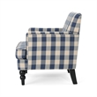 Pemberly Row Club Accent Chair with Turned Legs in Blue Black and Cream Fabric