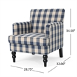 Pemberly Row Club Accent Chair with Turned Legs in Blue Black and Cream Fabric