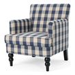 Pemberly Row Club Accent Chair with Turned Legs in Blue Black and Cream Fabric
