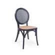 Pemberly Row Dining Chair Set of 2 in Matte Black with Rattan Woven Back & Seat