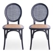 Pemberly Row Dining Chair Set of 2 in Matte Black with Rattan Woven Back & Seat