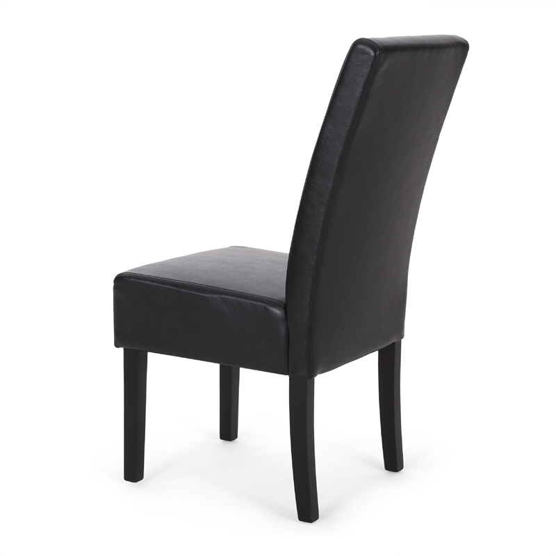 Pemberly Row Dining Side Chair Set of 2 in Black Rubberwood w/ Faux Leather Seat
