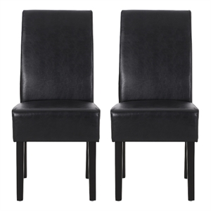 Pemberly Row Dining Side Chair Set of 2 in Black Rubberwood w/ Faux Leather Seat