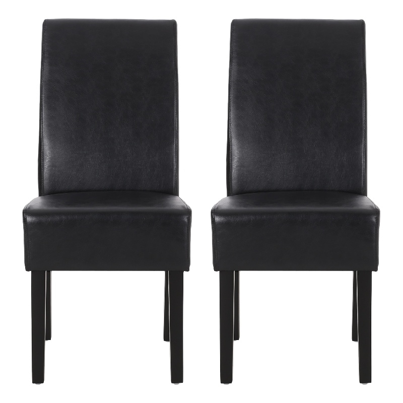 Pemberly Row Dining Side Chair Set of 2 in Black Rubberwood w/ Faux Leather Seat