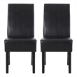 Pemberly Row Dining Side Chair Set of 2 in Black Rubberwood w/ Faux Leather Seat
