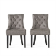 Pemberly Row Dining Chair Set of 2 in Tufted Slate Gray Microfiber w/ Black Wood