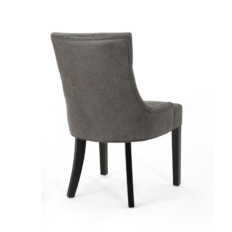 Pemberly Row Dining Chair Set of 2 in Tufted Slate Gray Microfiber w/ Black Wood
