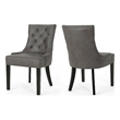 Pemberly Row Dining Chair Set of 2 in Tufted Slate Gray Microfiber w/ Black Wood