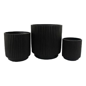 Pemberly Row Round Planter Set of 3 in Ribbed Texture Black Resin - 16/12/9 Inch