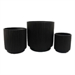 Pemberly Row Round Planter Set of 3 in Ribbed Texture Black Resin - 16/12/9 Inch