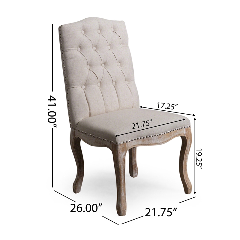 Pemberly Row Dining Side Chair Set of 2 in Beige Tufted Back with Gray Wood Legs