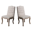 Pemberly Row Dining Side Chair Set of 2 in Beige Tufted Back with Gray Wood Legs