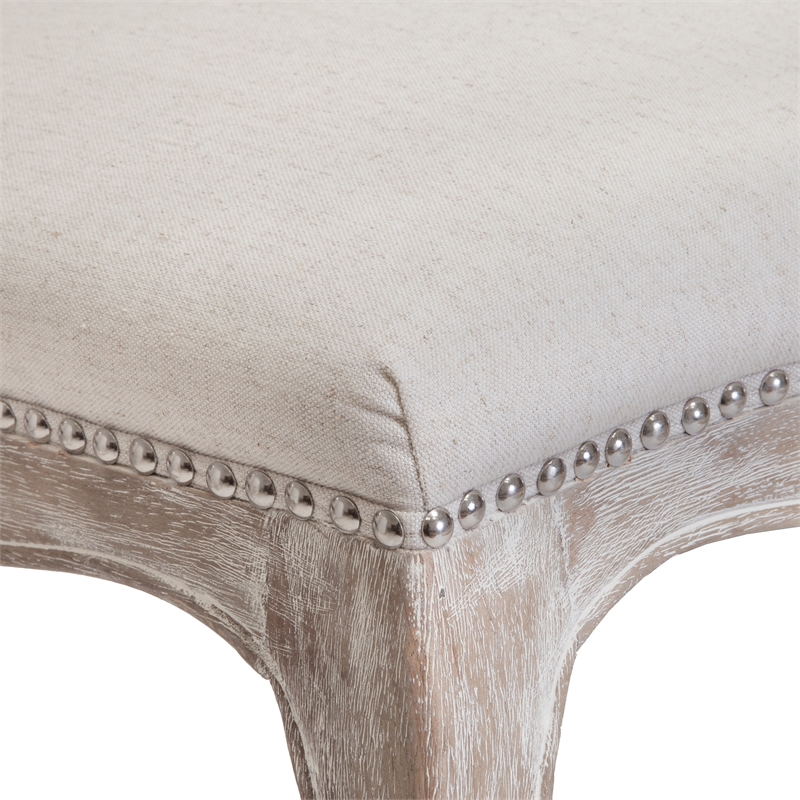 Pemberly Row Dining Side Chair Set of 2 in Beige Tufted Back with Gray Wood Legs