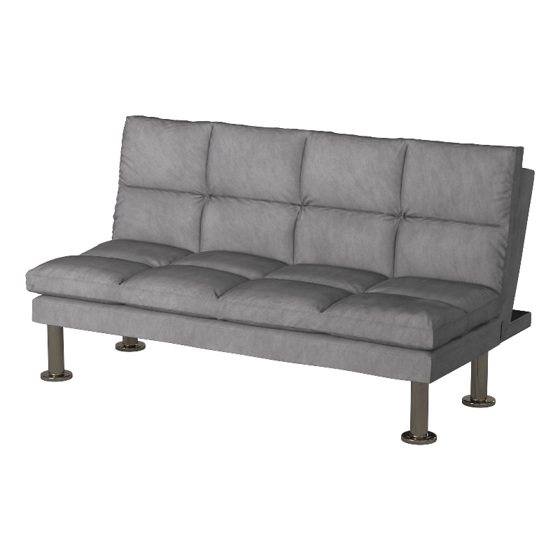 Pemberly Row Convertible Futon Sofa in Gray Microfiber with Contemporary Style