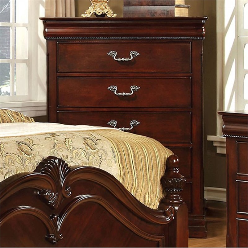 Pemberly Row Traditional Style Wooden Bedroom Chest in Cherry Brown Finish