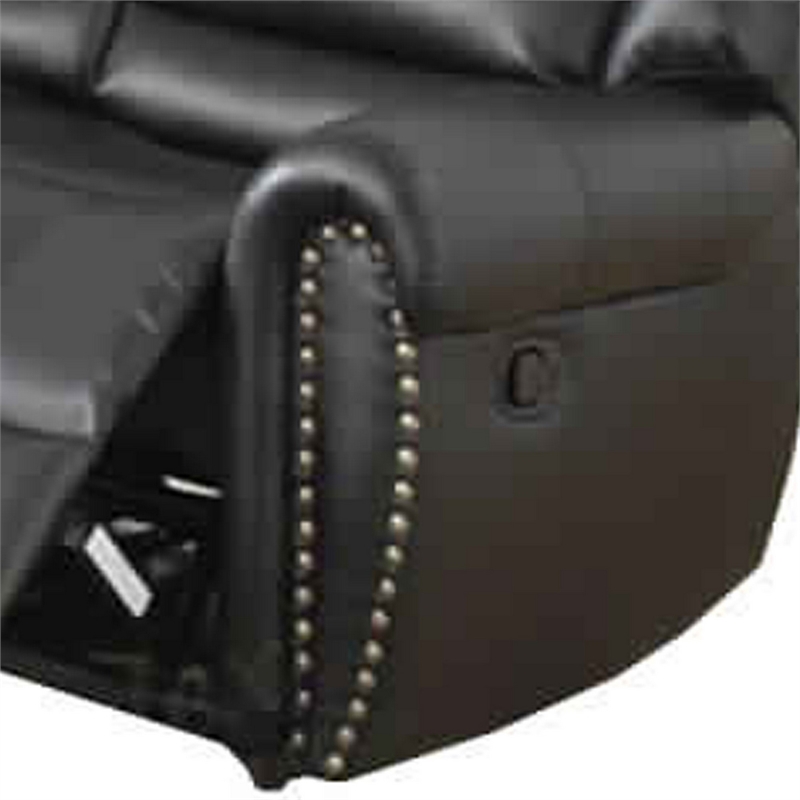 Pemberly Row Bonded Leather & Plywood Reclining Sofa in Black with Nailhead Trim