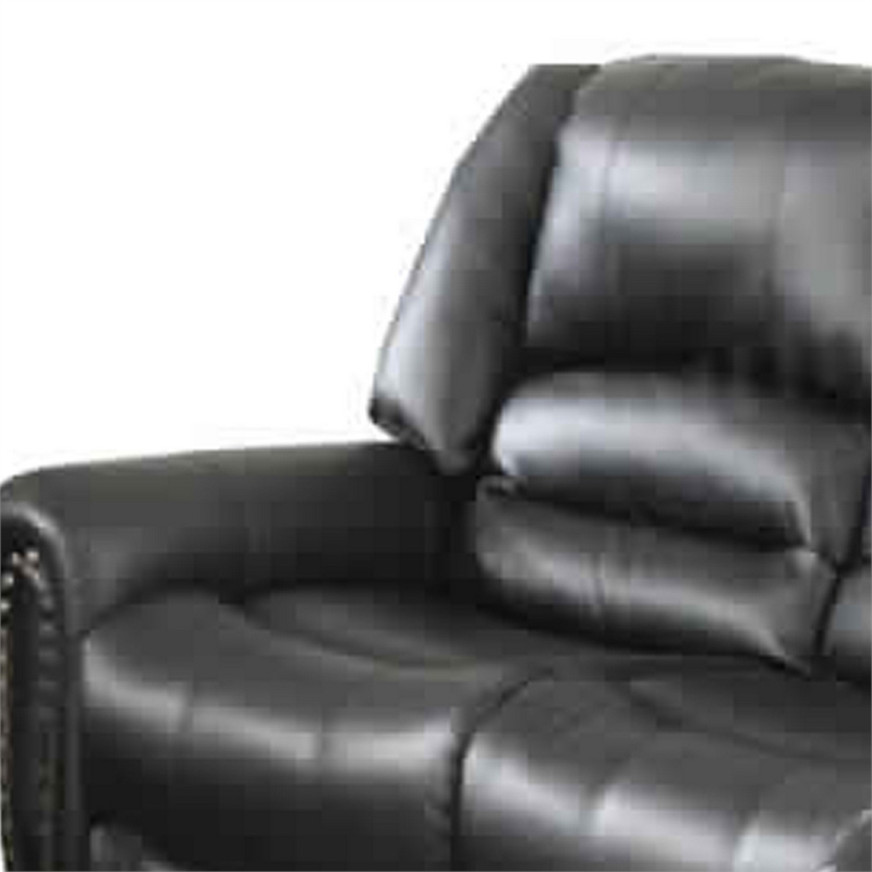 Pemberly Row Bonded Leather & Plywood Reclining Sofa in Black with Nailhead Trim