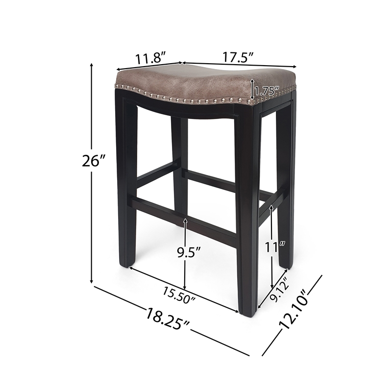 Pemberly Row Counter Stool Set of 2 w/ Nailhead Trim in Taupe Gray Faux Leather