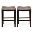Pemberly Row Counter Stool Set of 2 w/ Nailhead Trim in Taupe Gray Faux Leather
