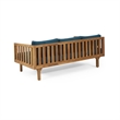 Pemberly Row Outdoor 3 Seater Daybed Sofa with Slatted Teak Wood in Blue Fabric