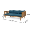 Pemberly Row Outdoor 3 Seater Daybed Sofa with Slatted Teak Wood in Blue Fabric