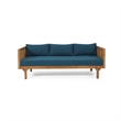 Pemberly Row Outdoor 3 Seater Daybed Sofa with Slatted Teak Wood in Blue Fabric