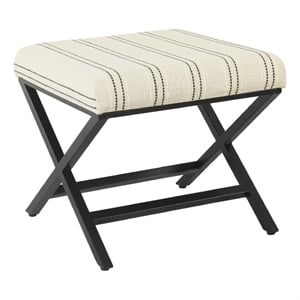 Pemberly Row 20&quot Square Ottoman Footstool in Black and White Striped Polyester