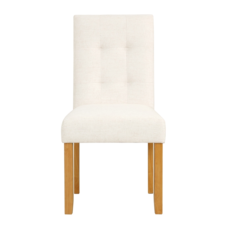 Pemberly Row Dining Chair Set of 2 with Wood Frame in Cream Linen Woven Texture