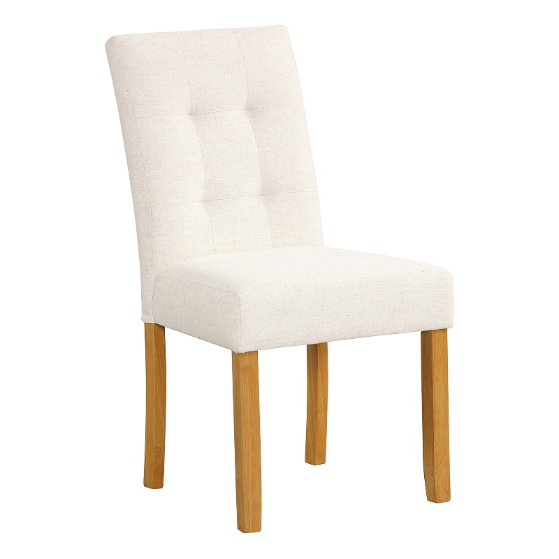 Pemberly Row Dining Chair Set of 2 with Wood Frame in Cream Linen Woven Texture