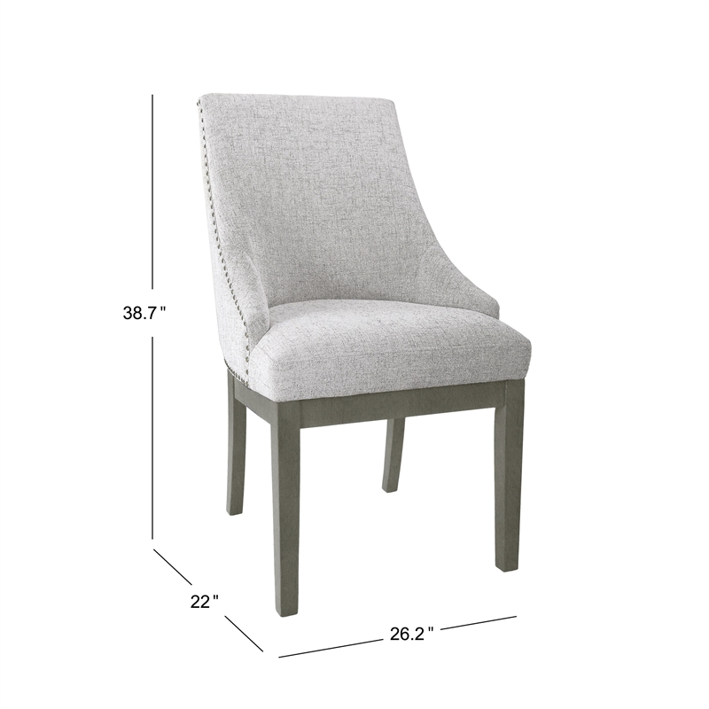 Pemberly Row Side Dining Chair with Barrel Curved Back in Gray Textured Fabric
