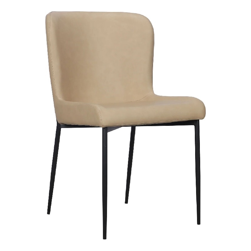 Pemberly Row Dining Chair 2Pc in Sand Brown Faux Leather with Black Metal Legs