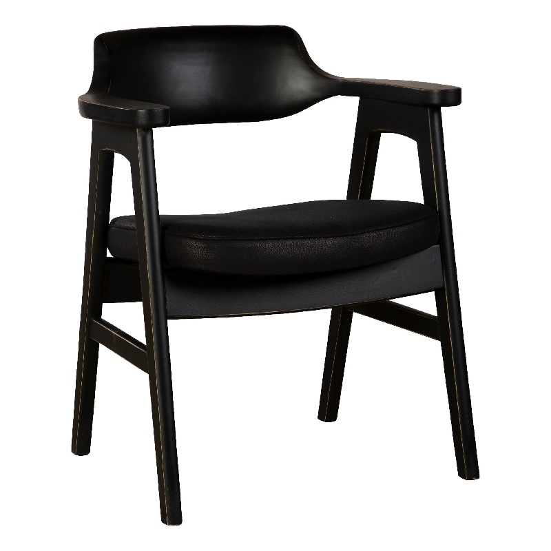 Pemberly Row Dining Armchair with Curved Back in Black Birch Wood & Faux Leather
