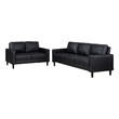 Pemberly Row 2Pc Sofa & Loveseat Set w/ Modern Track Arms in Black Faux Leather