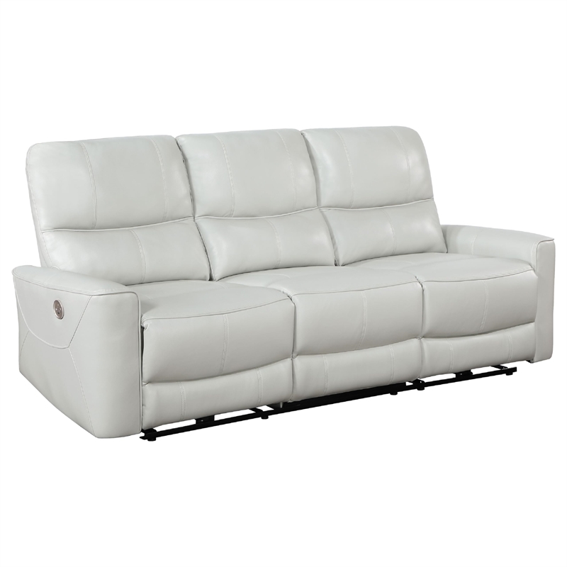 Pemberly Row 2 Piece Power Reclining Sofa and Loveseat Set in Ivory Faux Leather