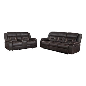 Pemberly Row 2 Pc Manual Reclining Sofa and Loveseat Set in Brown Faux Leather