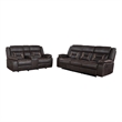 Pemberly Row 2 Pc Manual Reclining Sofa and Loveseat Set in Brown Faux Leather