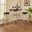 Pemberly Row 3 Pc Retro Bar Table Set with Round Black Top & 2 Stools in Chrome
