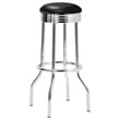 Pemberly Row 3 Pc Retro Bar Table Set with Round Black Top & 2 Stools in Chrome